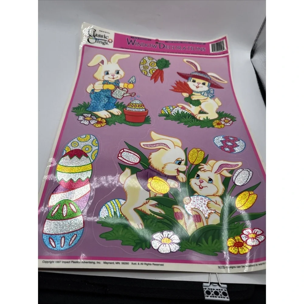4 Vintage Easter‎ Window Classic Clings & Glitter Critters Hanging Tissue Decor